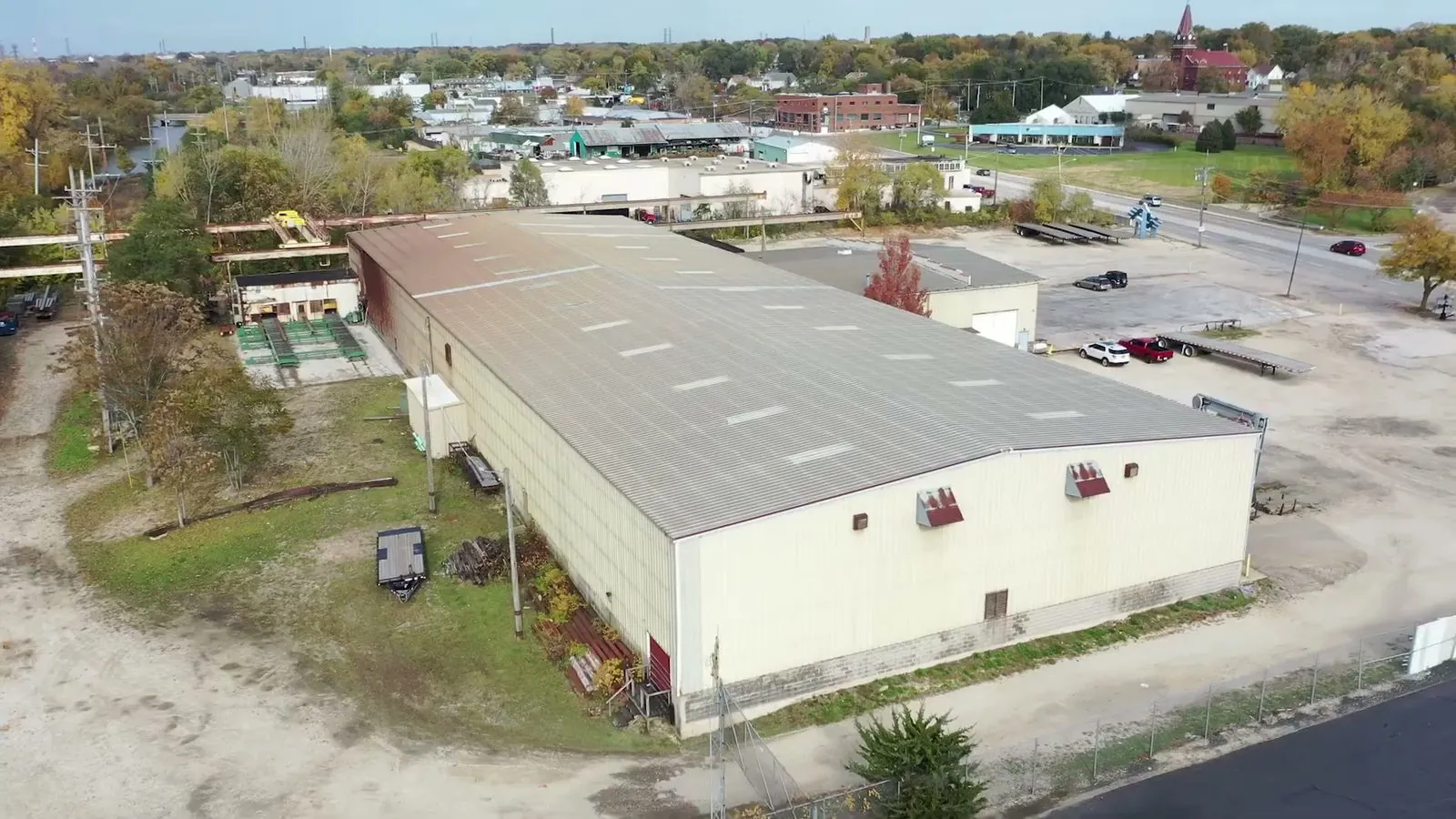 Aerial view of the Garbe Iron Works fabrication shop on North Broadway in Aurora, Illinois
