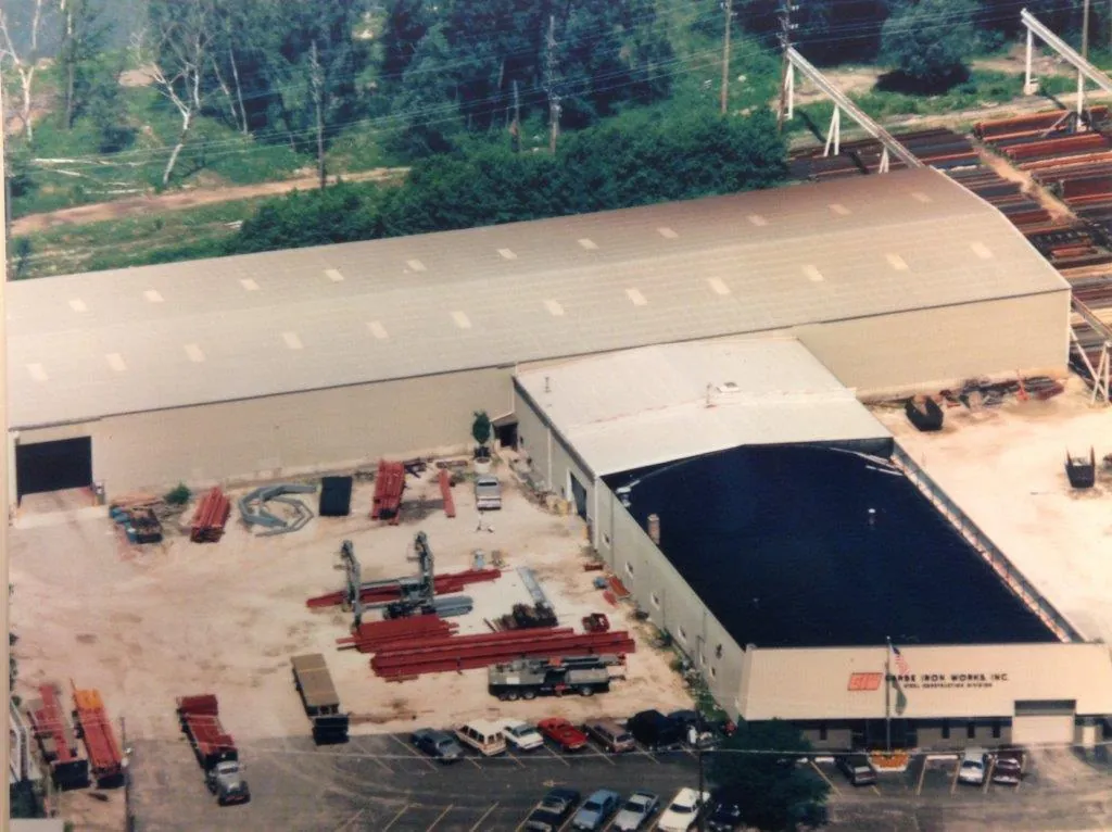 Older aerial photo of the Garbe Iron Works plant and steel yard