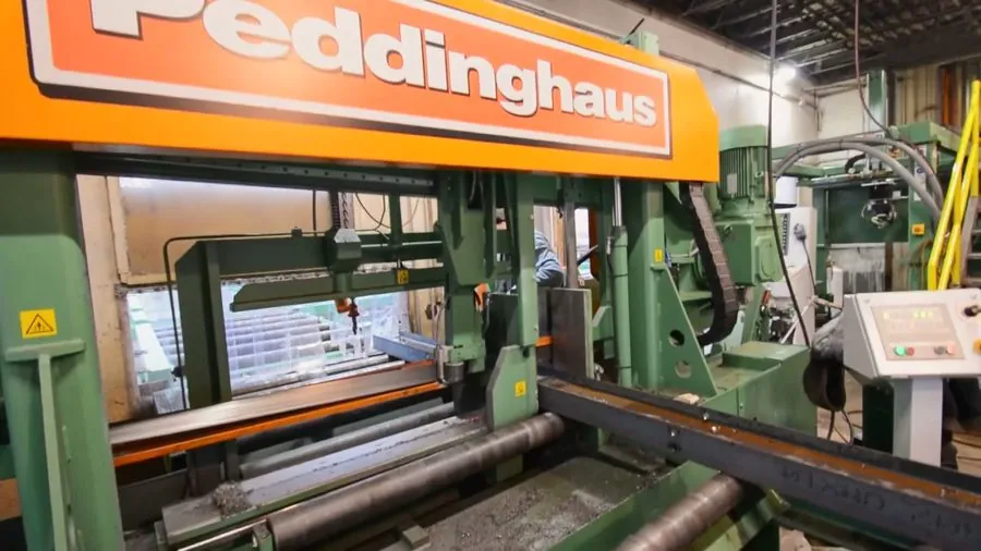 Peddinghaus band saw head ready to cut a structural member