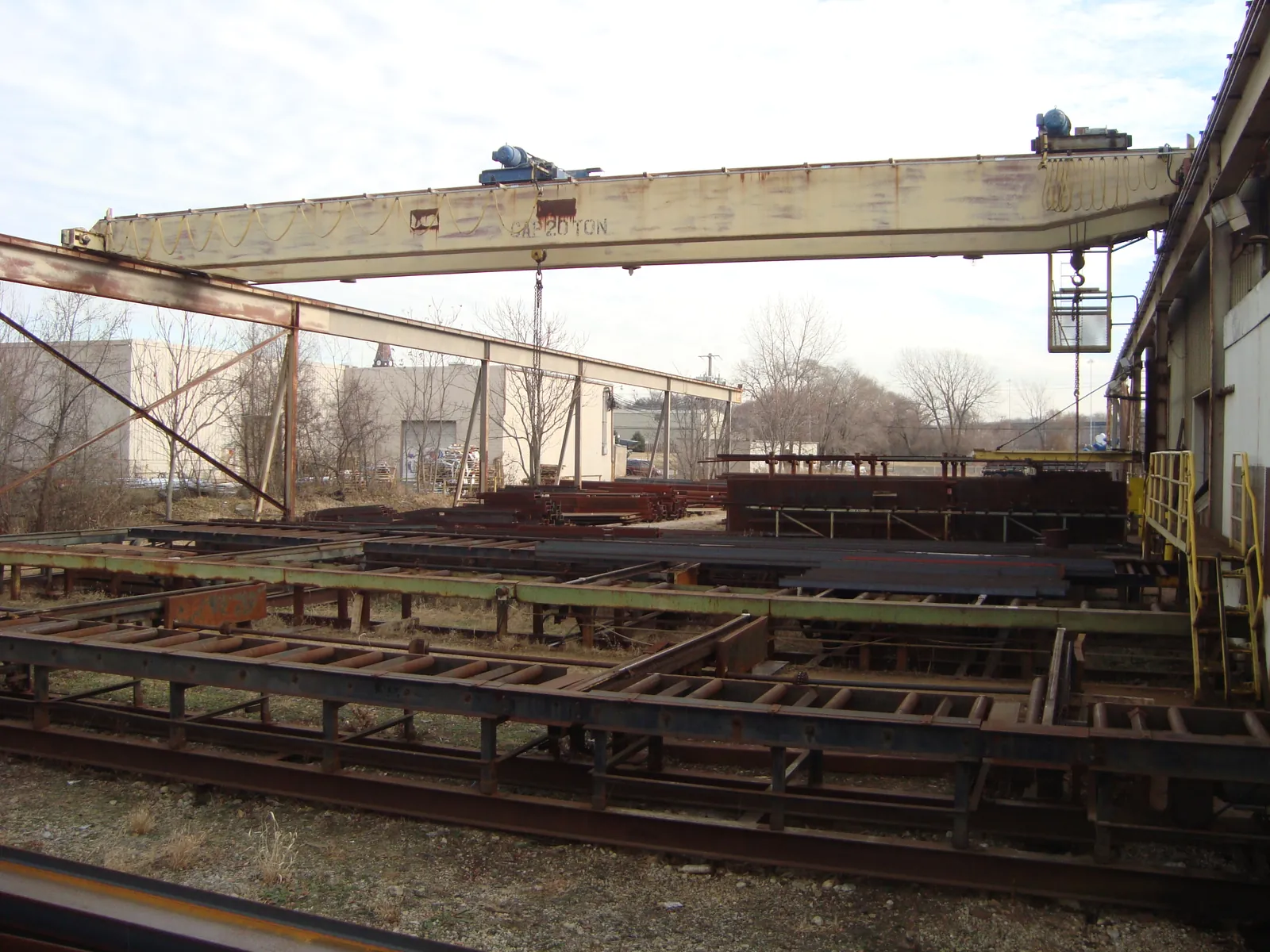 The 20-ton bridge crane with a 76 foot span over the Garbe Iron Works yard