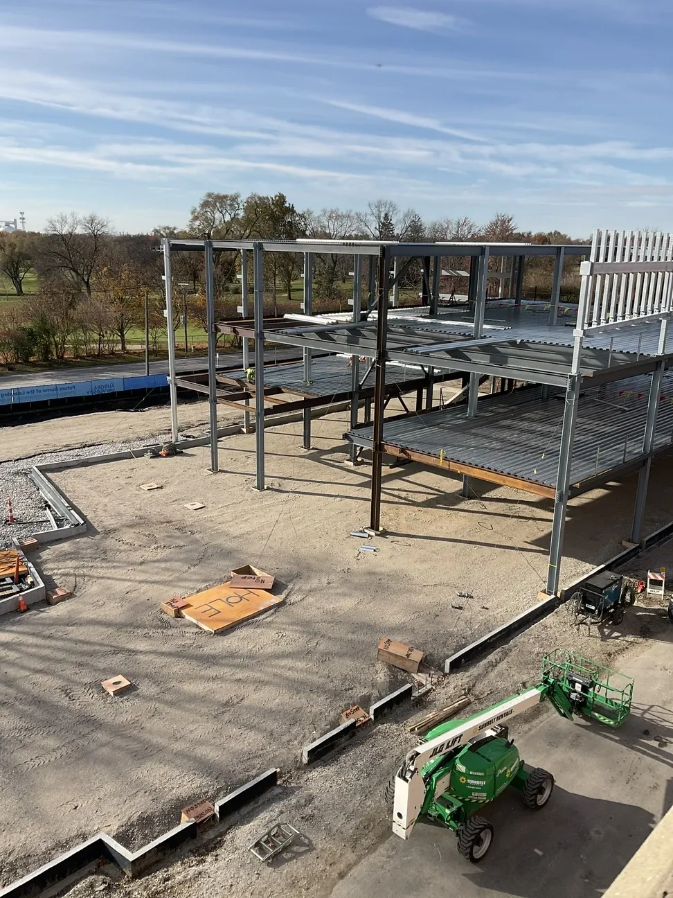 Aurora University Learning Commons: floor deck going down on the lower levels