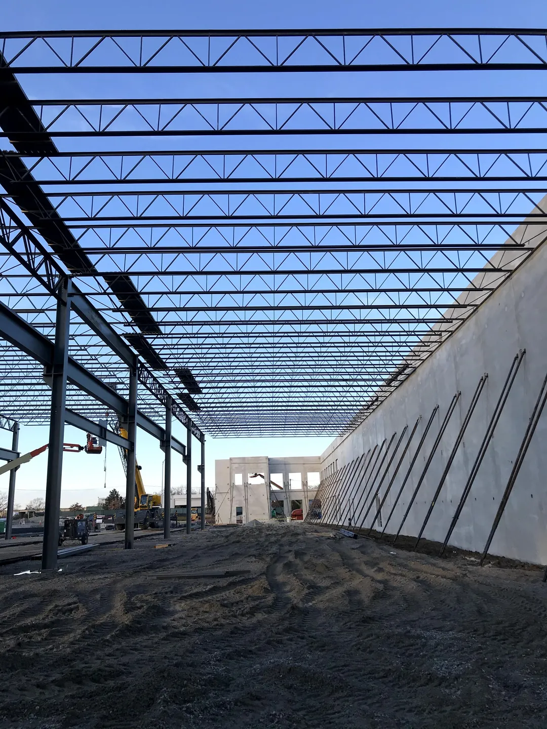 Bulldog Cartage: roof joists spanning the length of the building, with the tilt-up wall at right