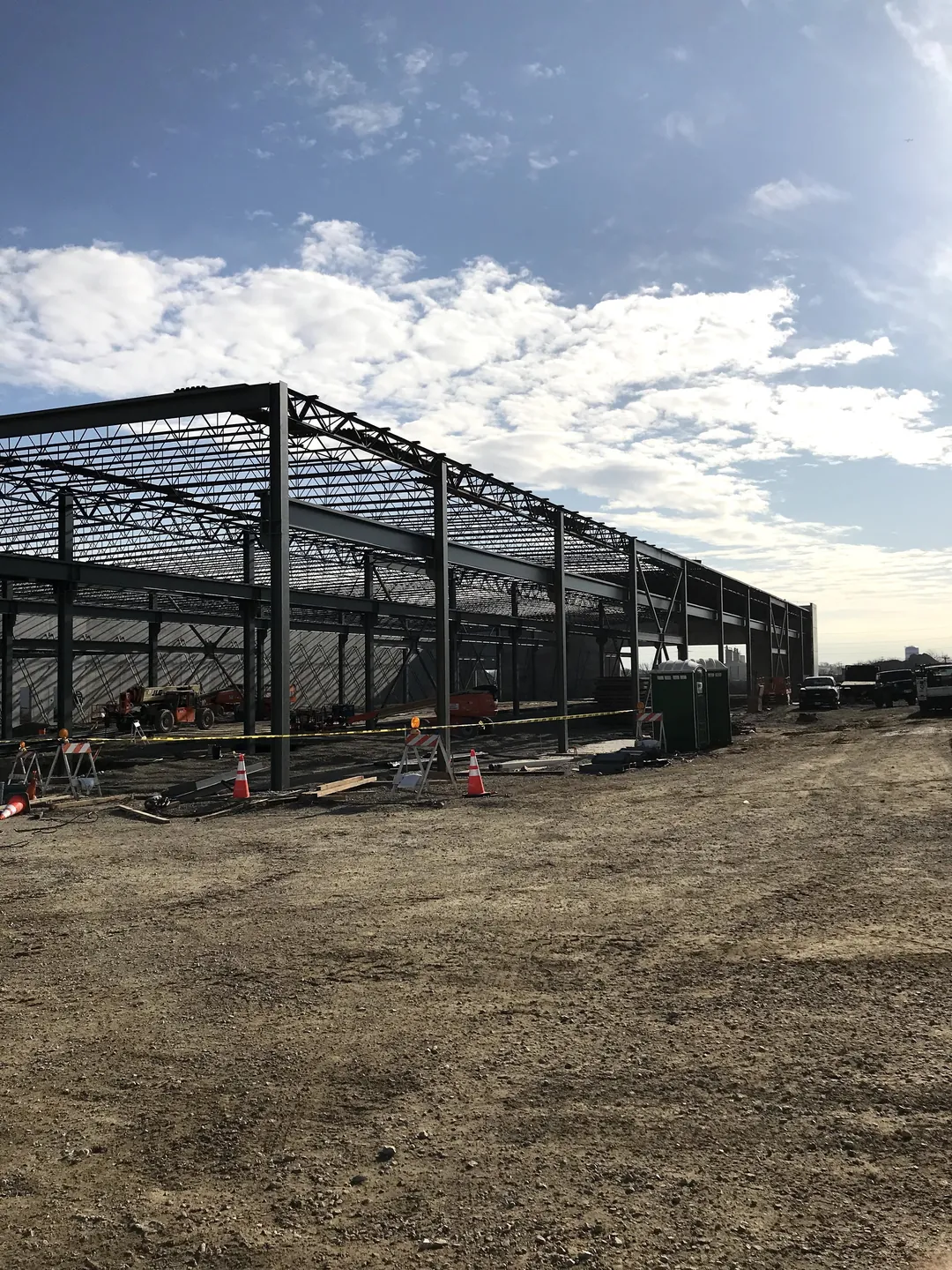 Bulldog Cartage: the building frame seen from across the site