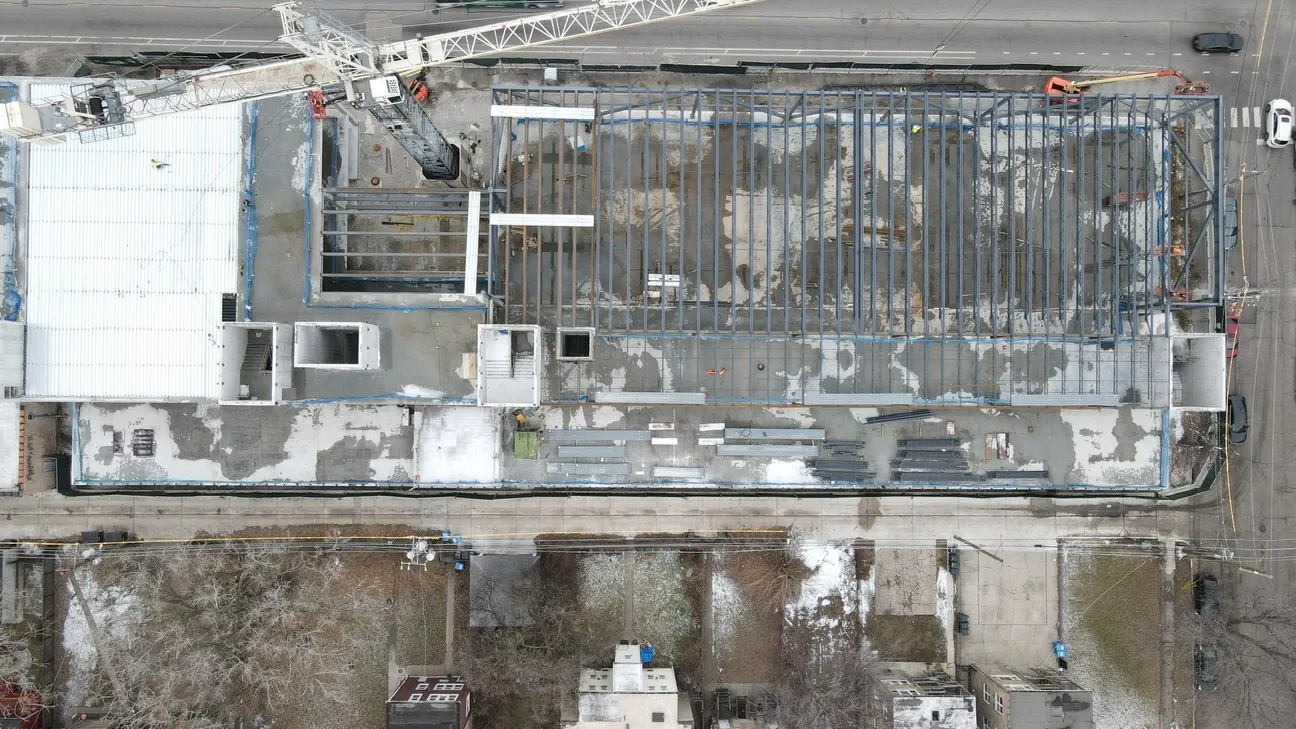 Project HOOD: overhead aerial view of the roof framing