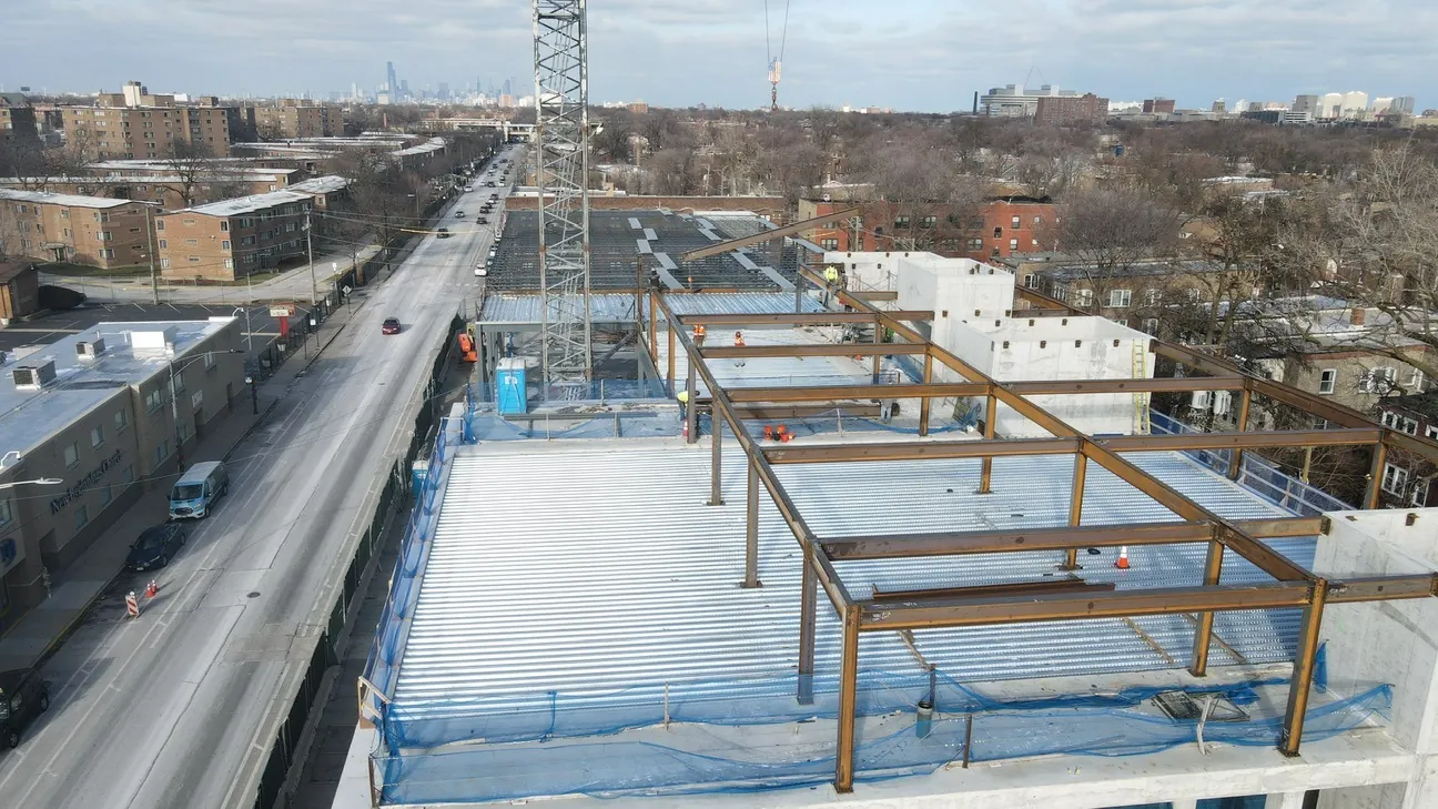 Project HOOD: steel framing on the upper deck above the street