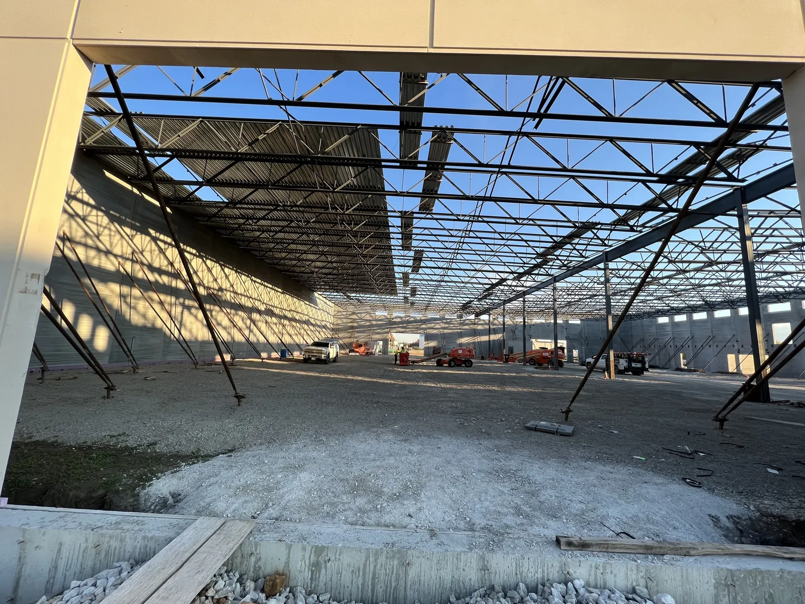 Montgomery Public Works: wide view of the joist roof, with the deck going on