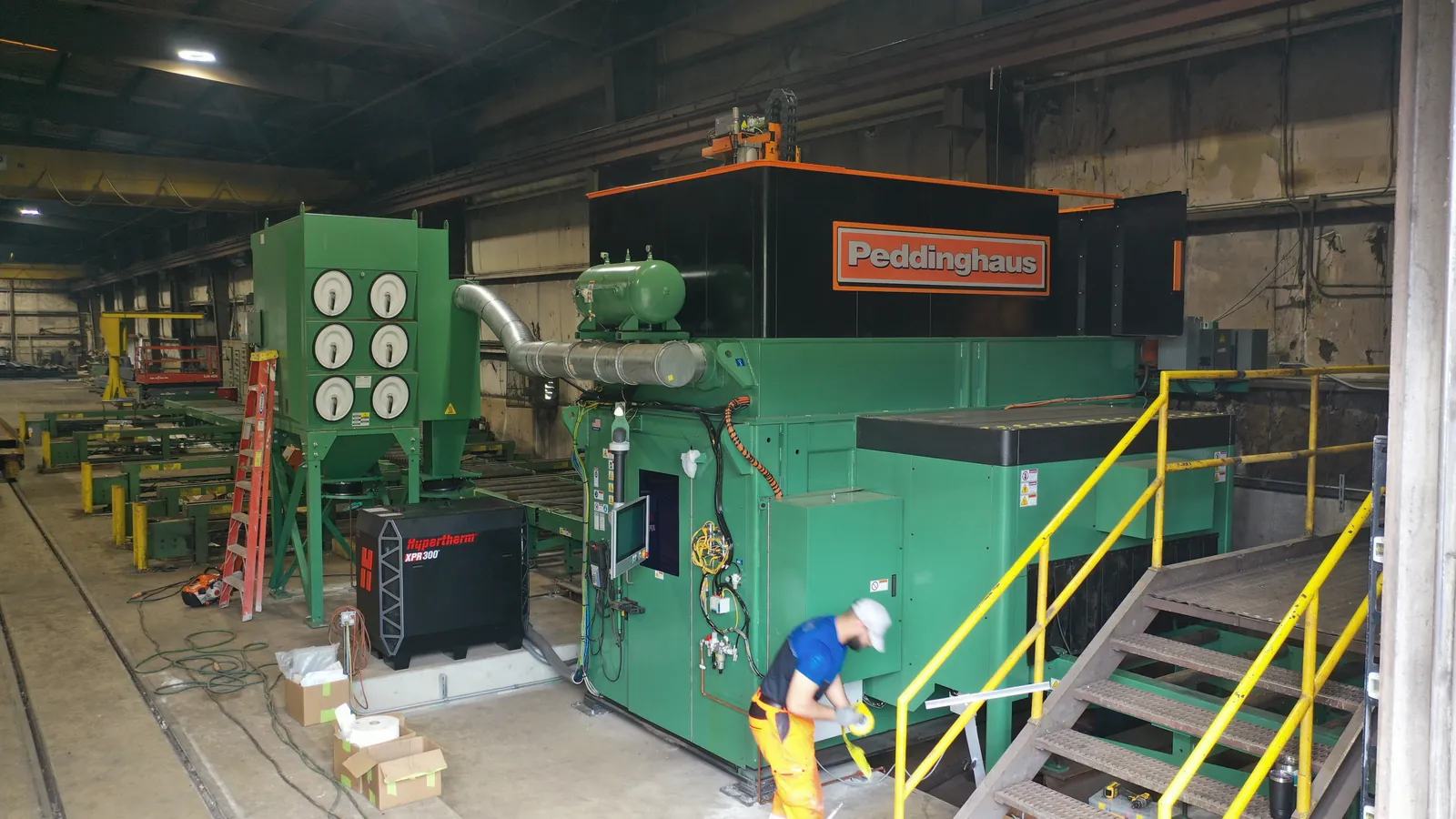The Peddinghaus Peddi-Bot 1250 ST robotic thermal cell at installation in the Garbe Iron Works shop